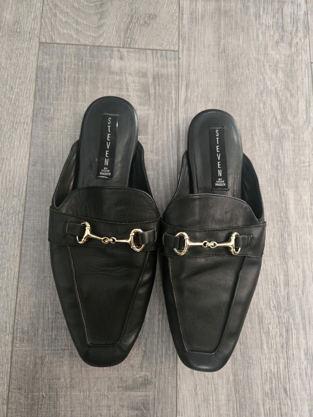 Steven by Steve Madden Razz-L Black Leather Horsebit Mule Loafers Women's Size 8